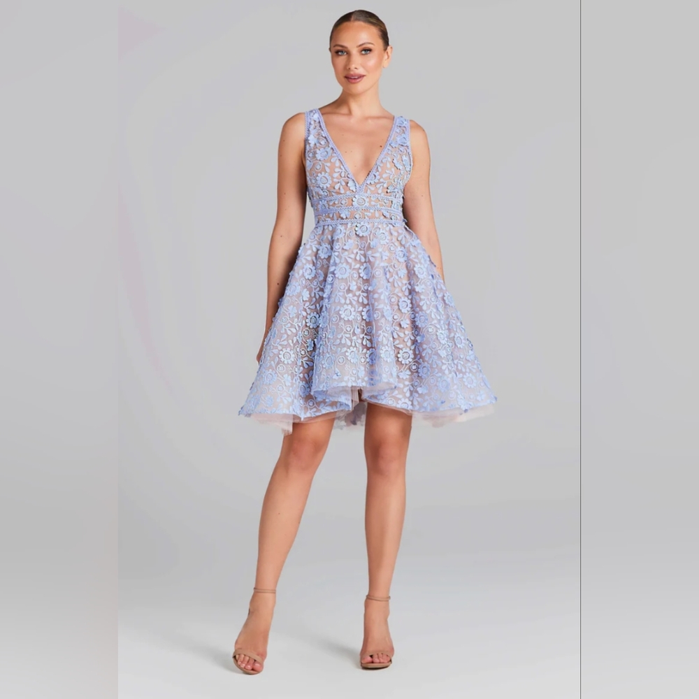 Brand New with tags. NADINE MERABI Light Blue Lace Dress
